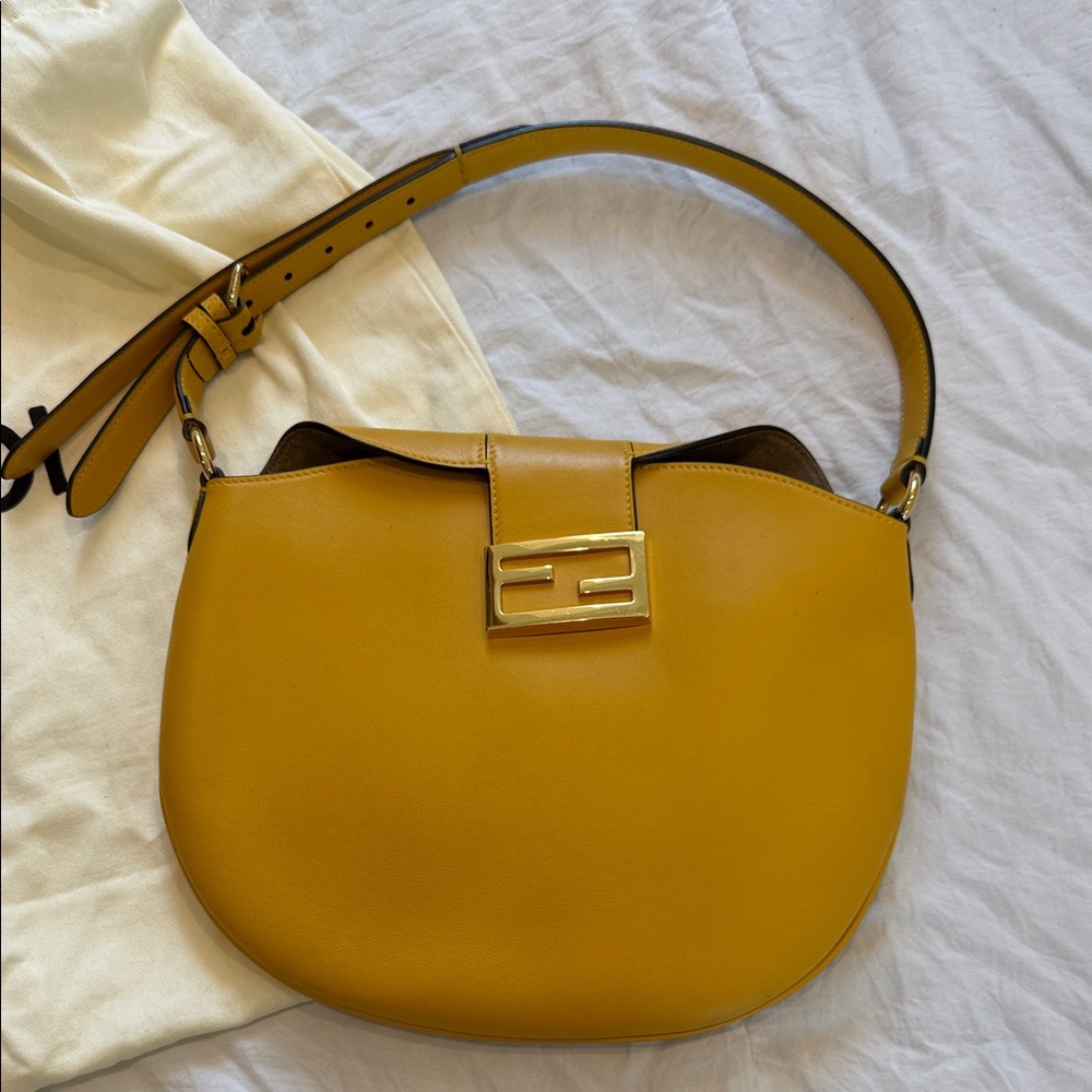 Fendi Mustard Yellow Leather Shoulder Bag with FF Clasp - Picture 2 of 10